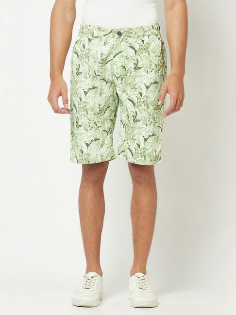 crimsoune club light green regular fit printed cotton shorts