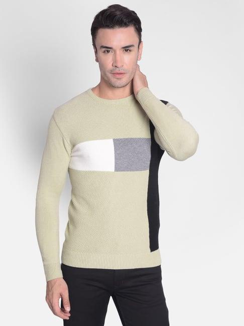 crimsoune club light olive slim fit printed cotton sweater