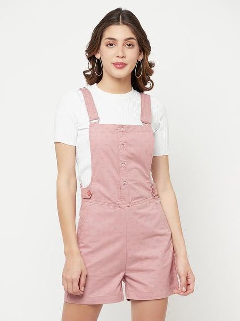 crimsoune club light pink printed dungaree