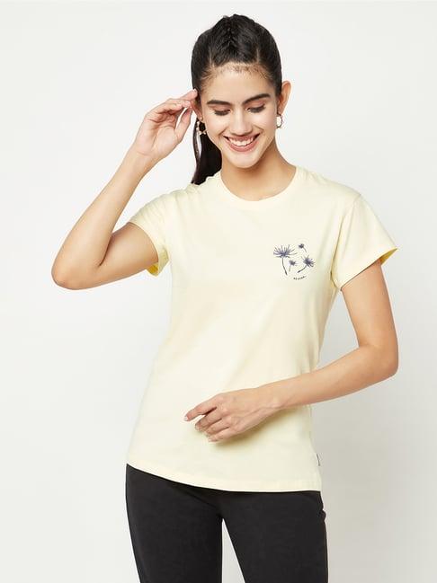 crimsoune club light yellow cotton printed t-shirt