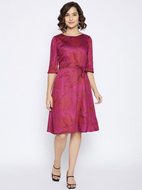 crimsoune club maroon & pink floral print dress