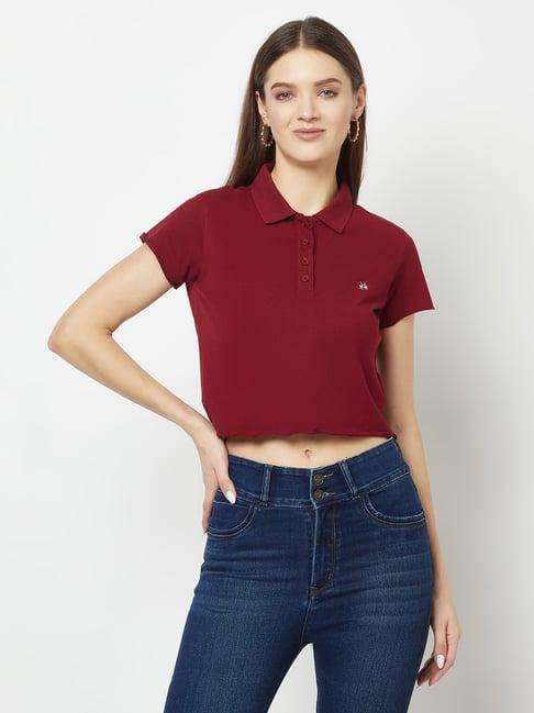 crimsoune club maroon cotton cropped polo t-shirt