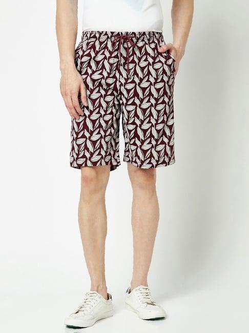 crimsoune club maroon regular fit printed cotton shorts