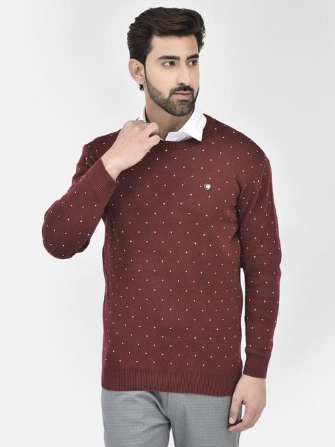 crimsoune club maroon regular fit printed cotton sweater