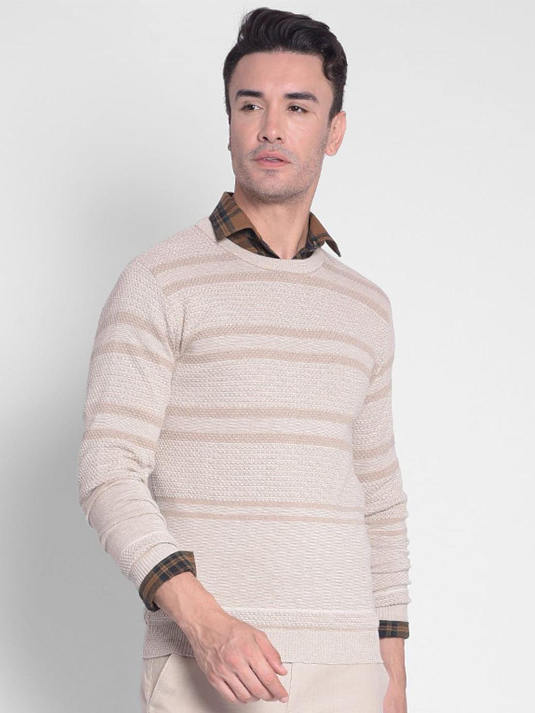 crimsoune club men beige & pink striped pullover