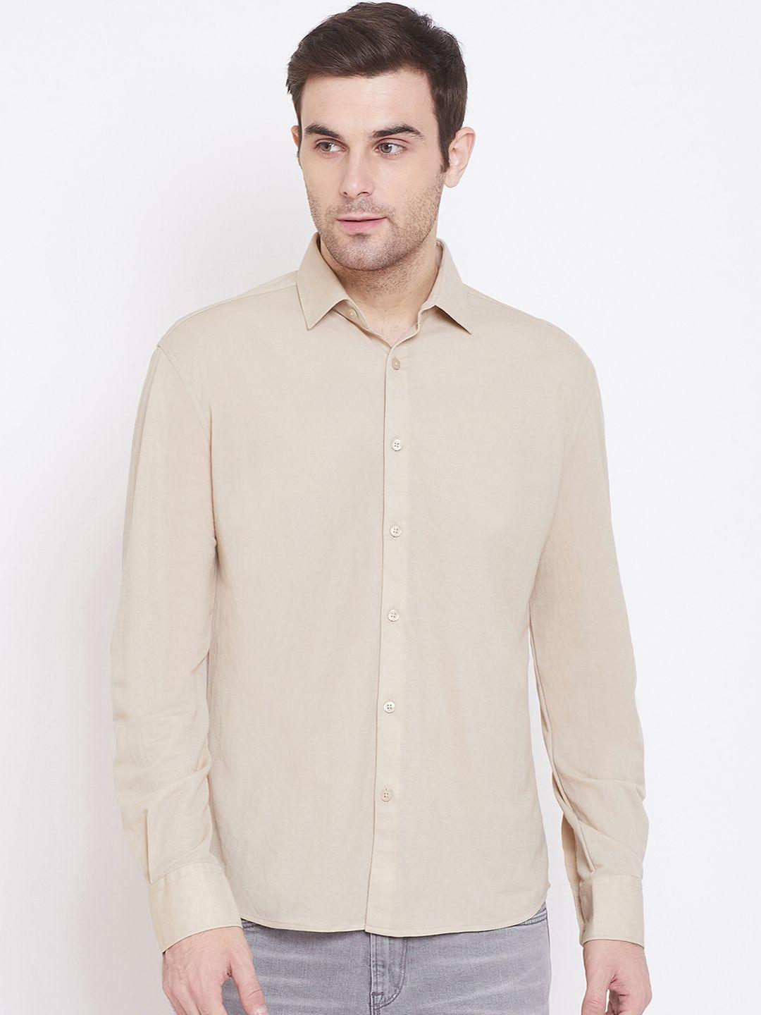 crimsoune club men beige slim fit solid casual shirt