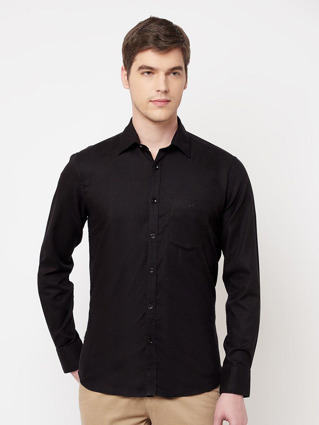 crimsoune club men black slim fit pure cotton casual shirt