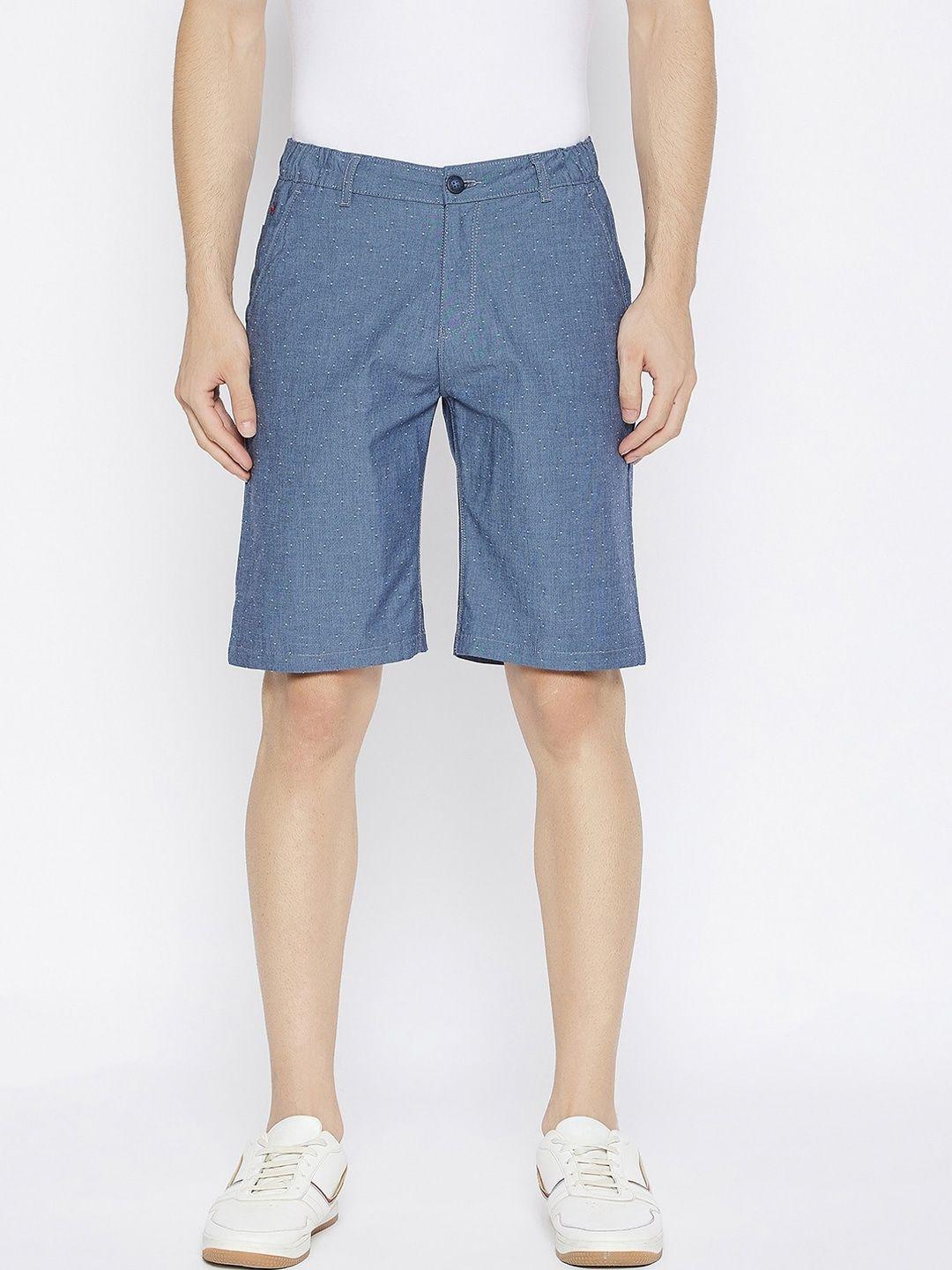 crimsoune club men blue & white printed mid-rise pure cotton shorts