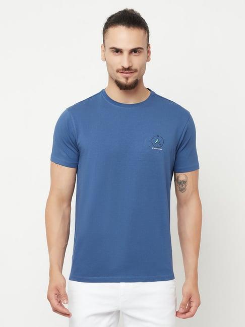 crimsoune club men blue solid round neck t-shirt