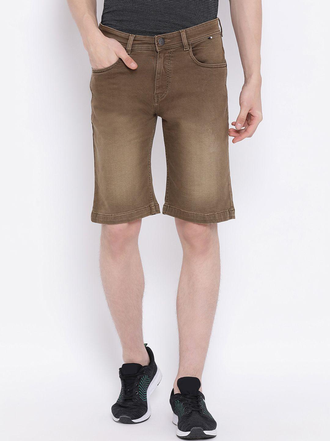 crimsoune club men brown solid slim fit denim shorts