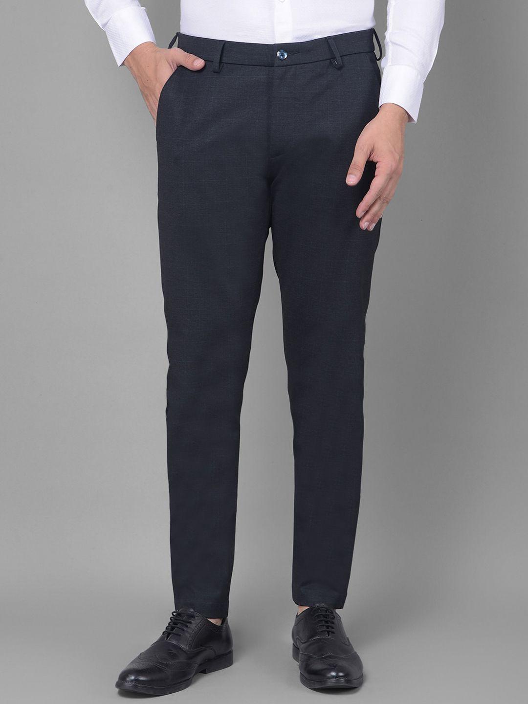 crimsoune club men checked mid-rise slim fit formal trousers
