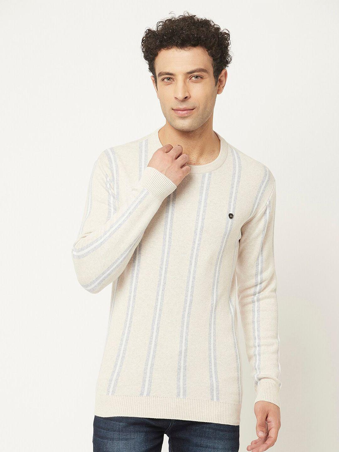 crimsoune club men cream-coloured striped cotton pullover