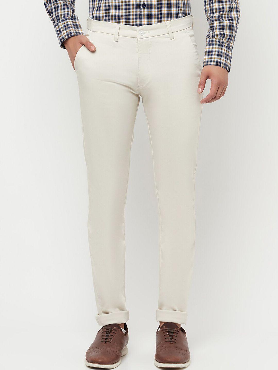 crimsoune club men cream-coloured urban slim fit trousers