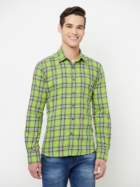 crimsoune club men green checked shirt