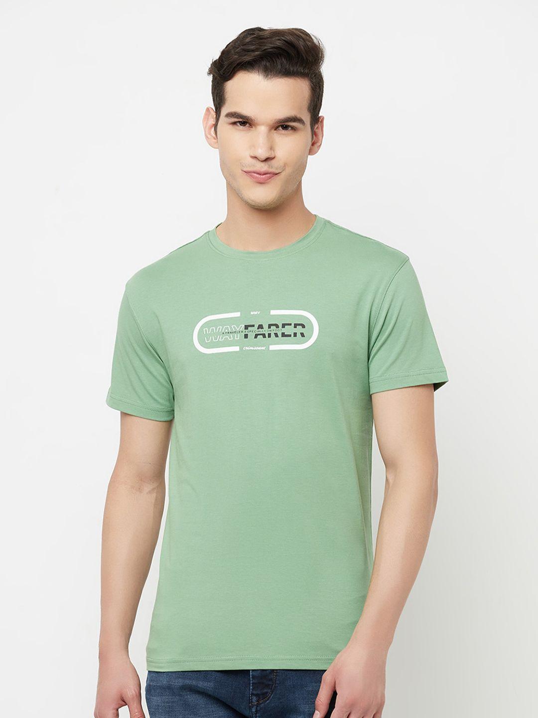 crimsoune club men green typography printed slim fit outdoor t-shirt