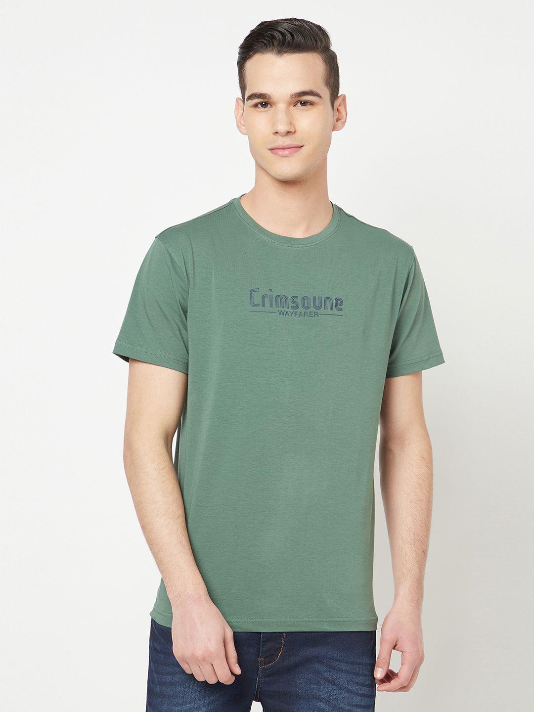 crimsoune club men green typography printed slim fit t-shirt