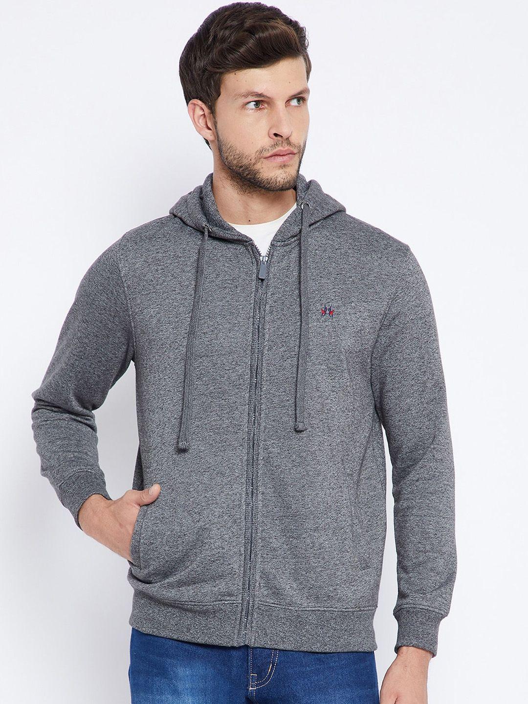 crimsoune club men grey hooded front-open sweatshirt