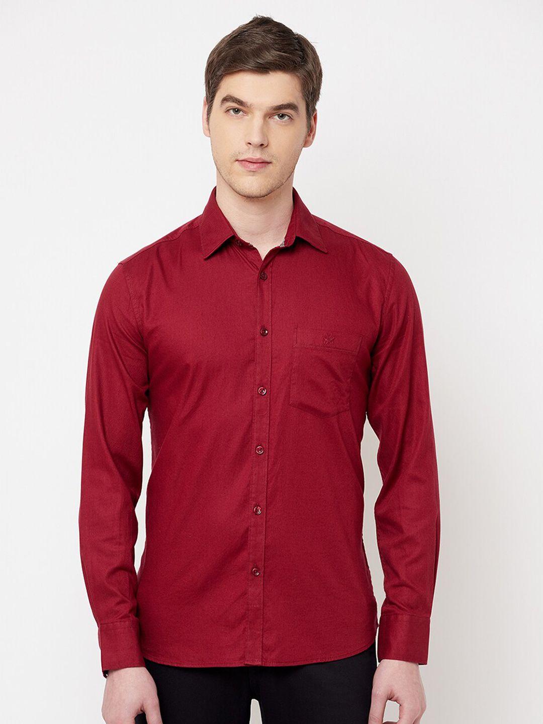 crimsoune club men maroon cotton slim fit casual shirt