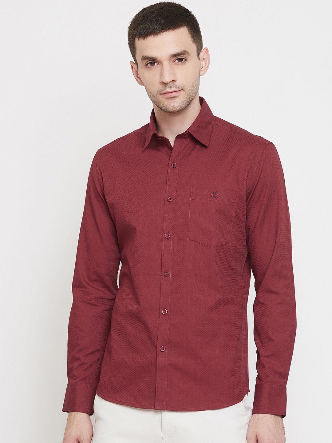 crimsoune club men maroon slim fit solid anti-viral casual shirt