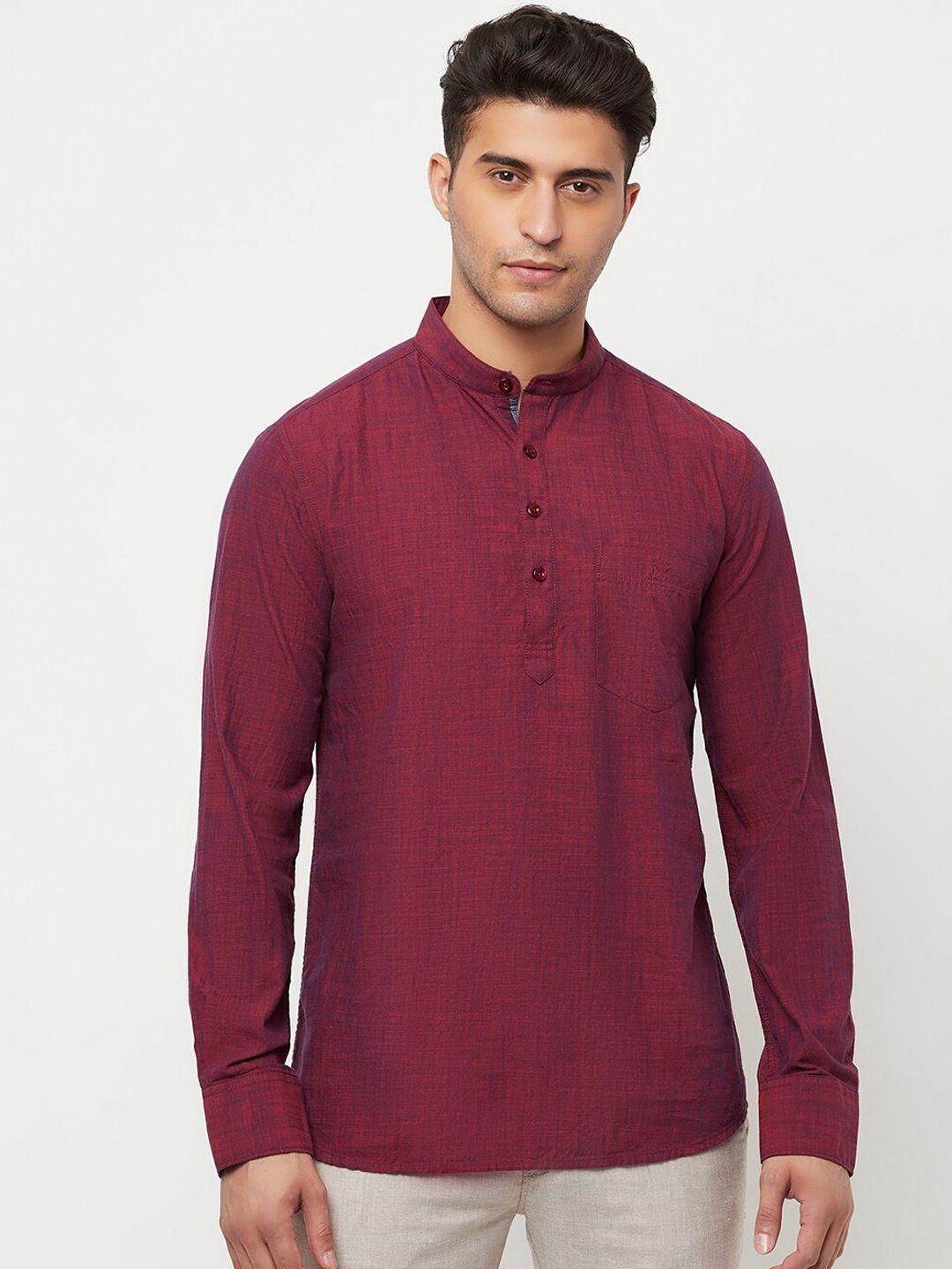 crimsoune club men maroon solid cotton short kurta