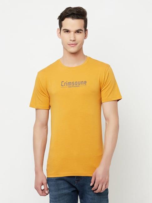 crimsoune club men mustard printed round neck t-shirt