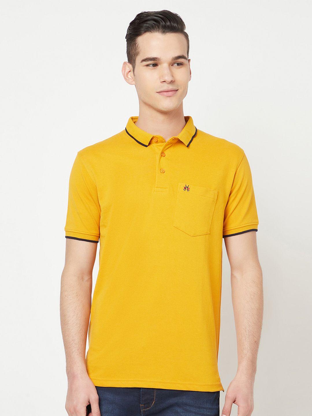crimsoune club men mustard yellow polo collar slim fit t-shirt