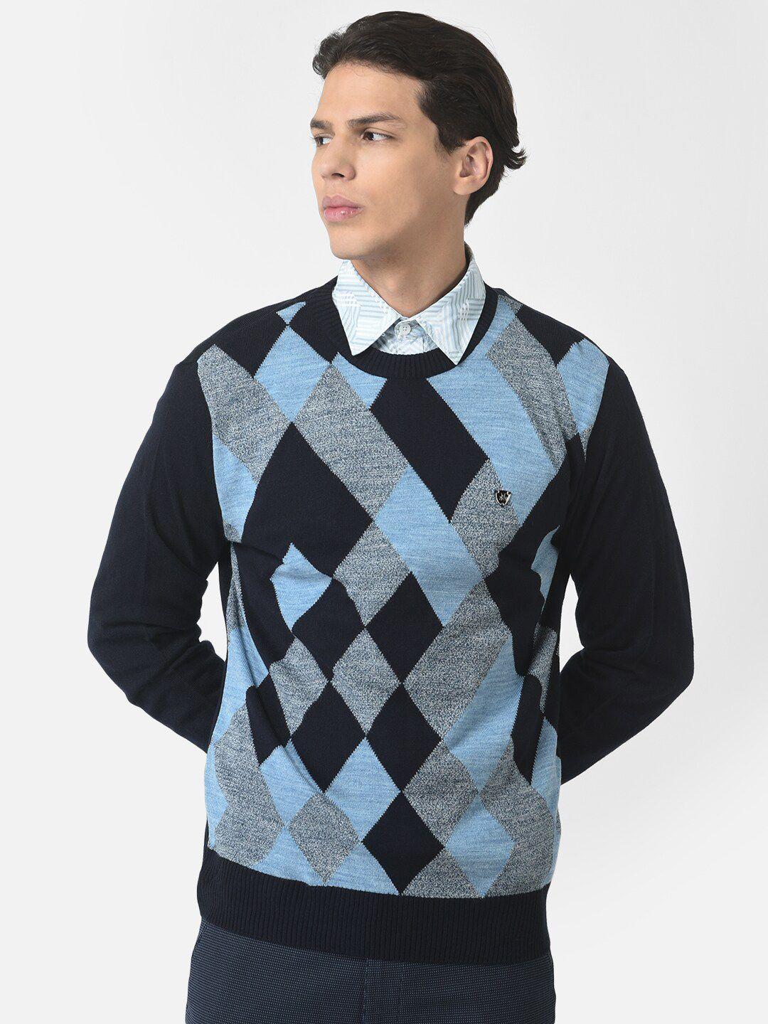 crimsoune club men navy blue & grey printed pullover