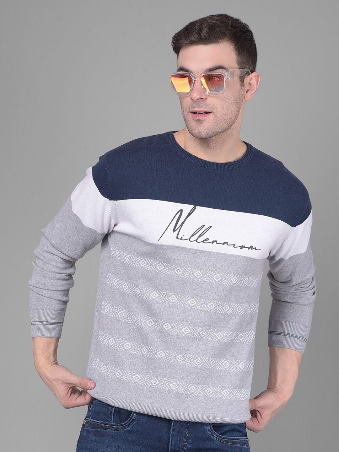 crimsoune club men navy blue colourblocked pullover