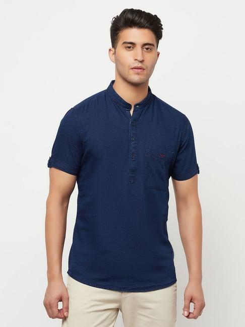 crimsoune club men navy blue solid denim kurta