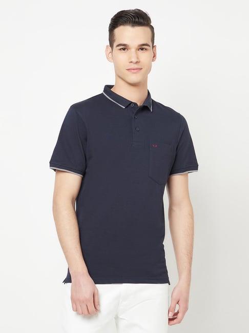 crimsoune club men navy blue solid polo t-shirt