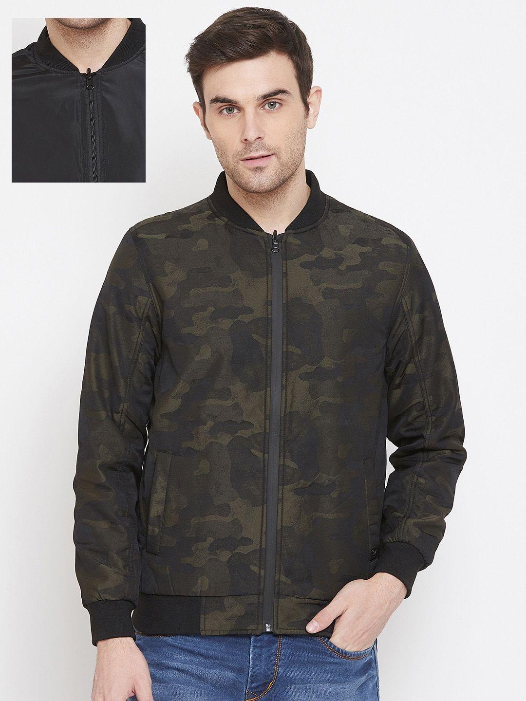 crimsoune club men olive green printed reversible bomber