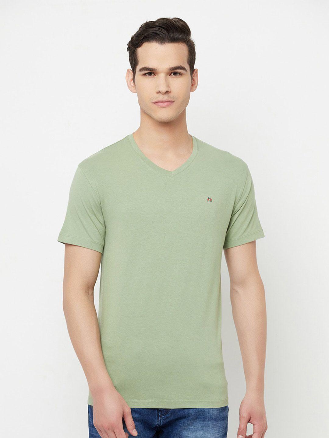 crimsoune club men olive green v-neck slim fit outdoor t-shirt
