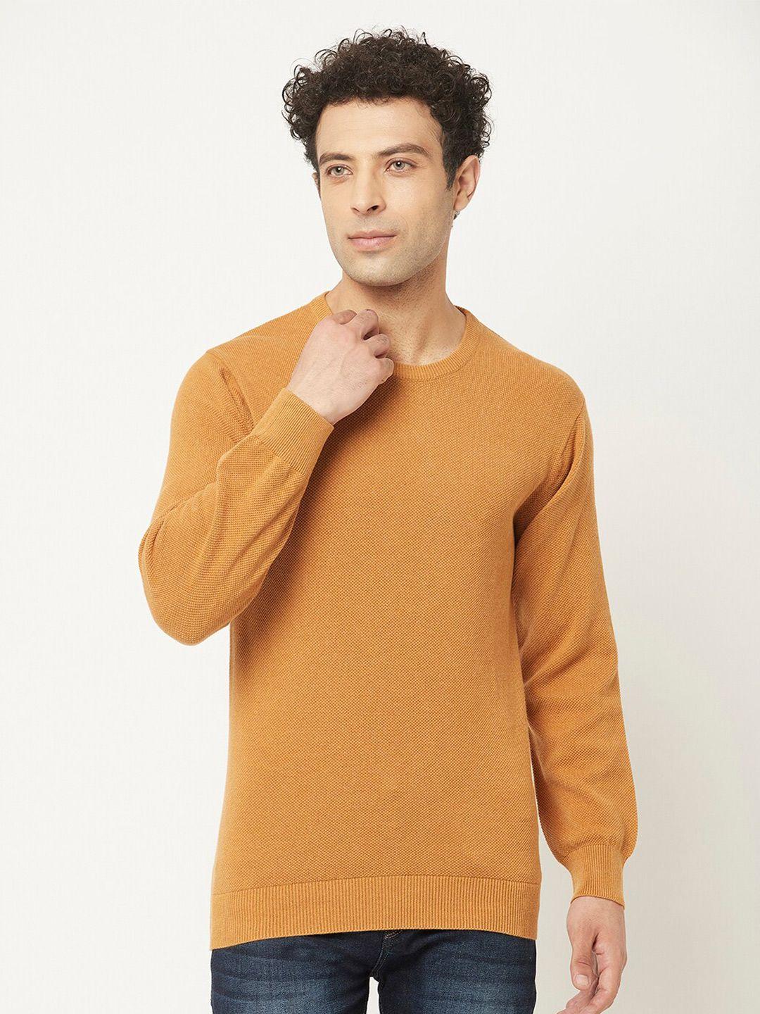 crimsoune club men orange solid round neck pure cotton pullover