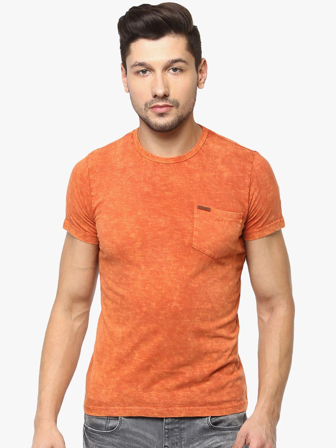 crimsoune club men orange solid round neck t-shirt