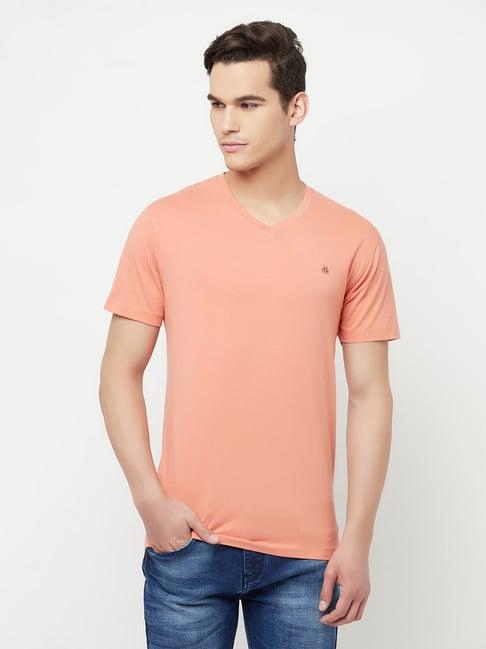 crimsoune club men peach solid v-neck t-shirt