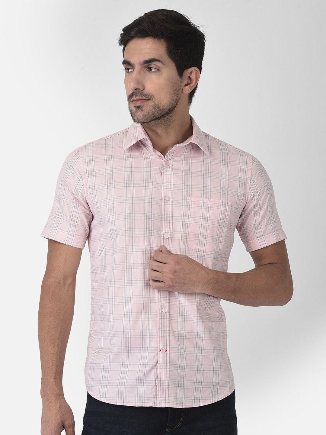 crimsoune club men pink slim fit checked casual shirt