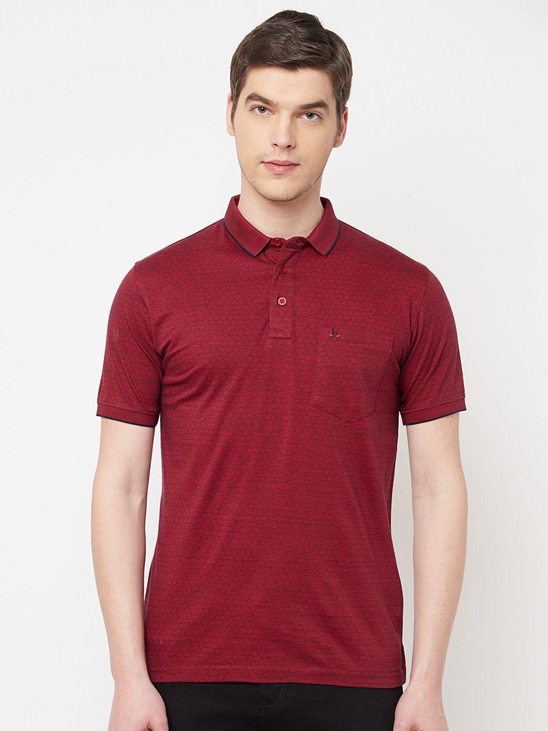 crimsoune club men red printed polo collar pockets slim fit t-shirt