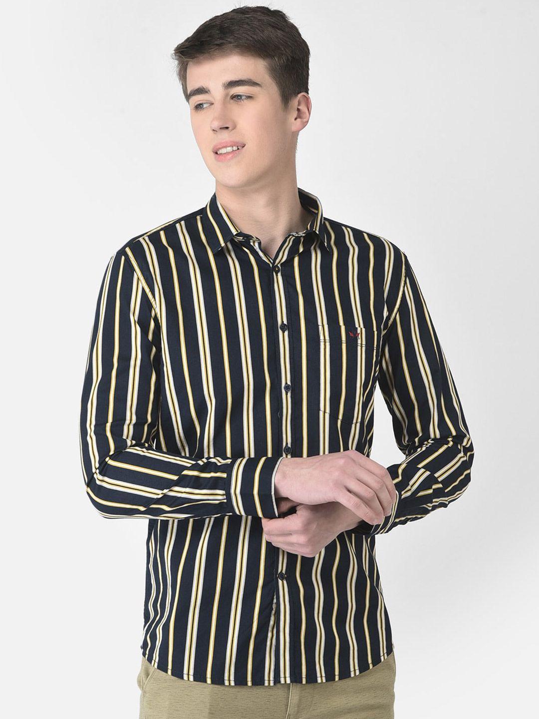 crimsoune club men slim fit vertical striped casual pure cotton shirt