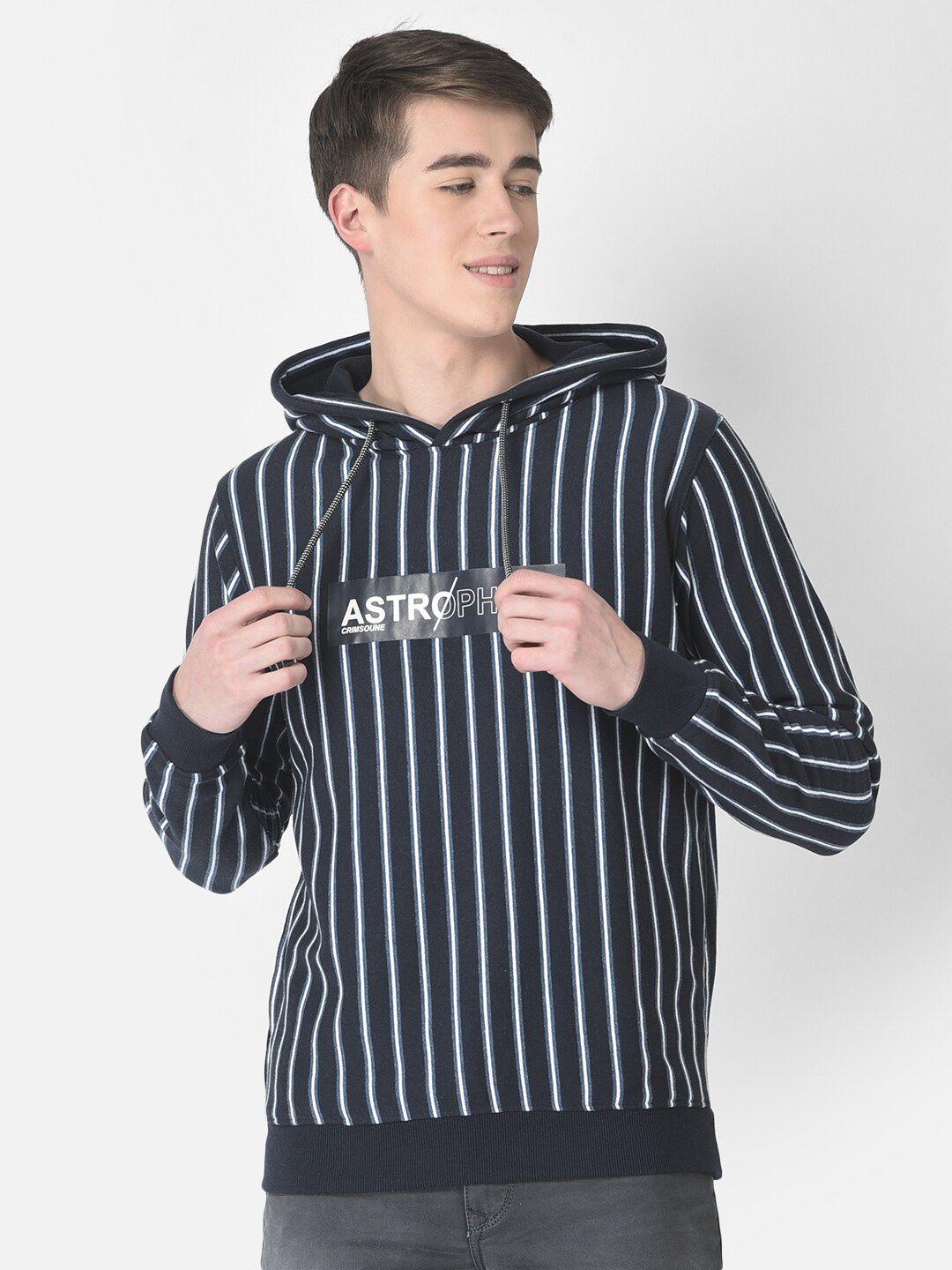 crimsoune club men striped applique hooded pullover sweatshirt