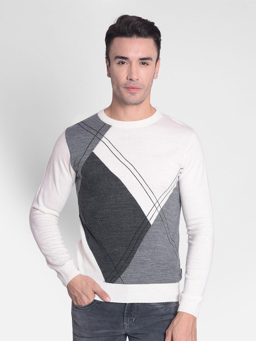 crimsoune club men white & grey colourblocked pullover