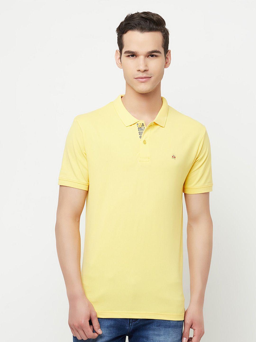 crimsoune club men yellow polo collar slim fit t-shirt