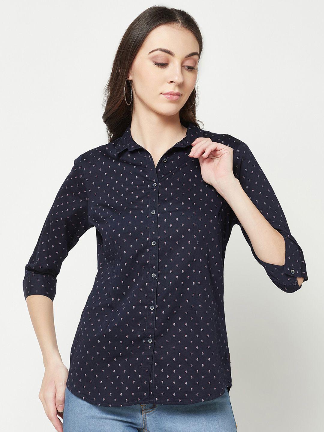 crimsoune club micro-ditsy printed slim fit pure cotton casual shirt