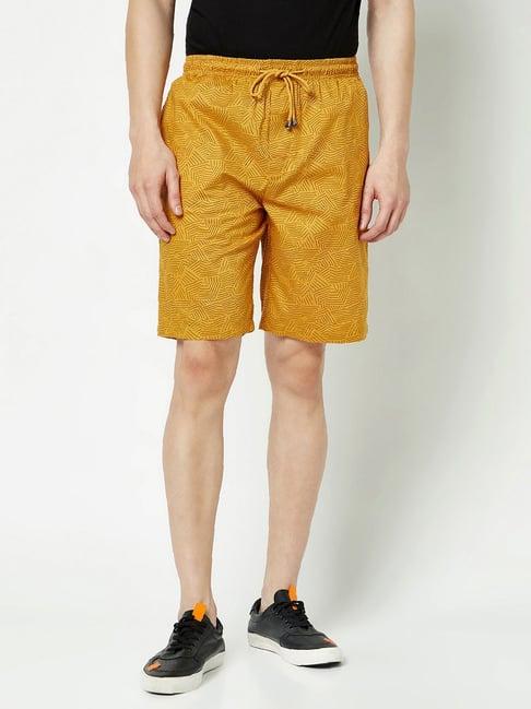 crimsoune club mustard regular fit printed cotton shorts