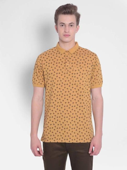 crimsoune club mustard slim fit printed polo t-shirt