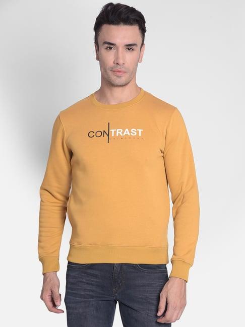 crimsoune club mustard slim fit printed sweatshirt