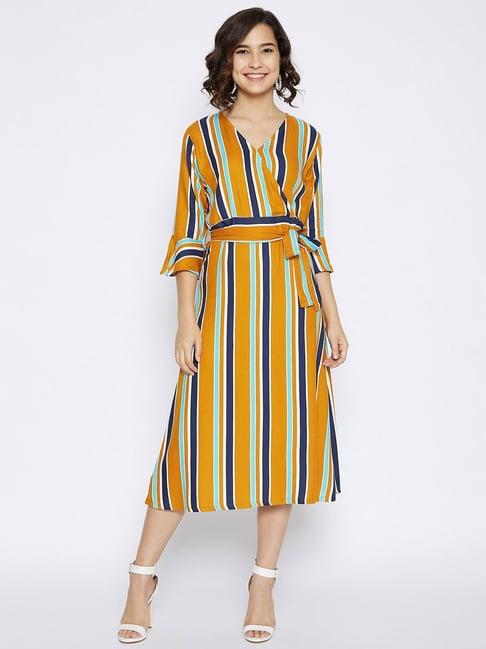 crimsoune club mustard striped dress