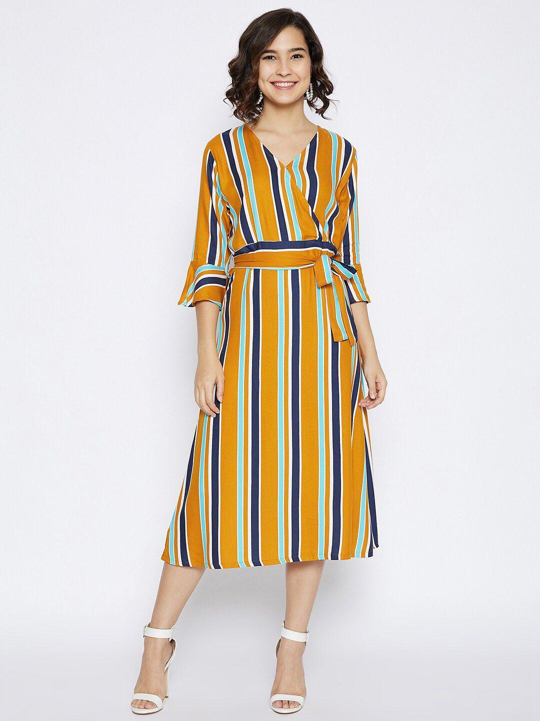 crimsoune club mustard yellow striped a-line midi dress