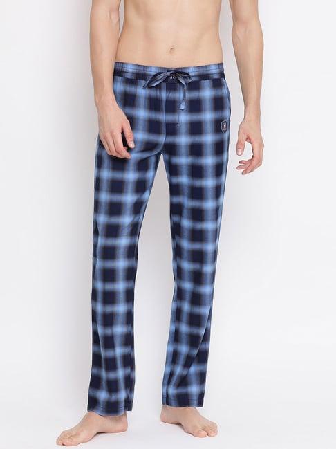 crimsoune club navy blue cotton regular fit checks lounge pants