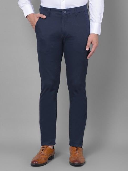 crimsoune club navy blue cotton slim fit trousers
