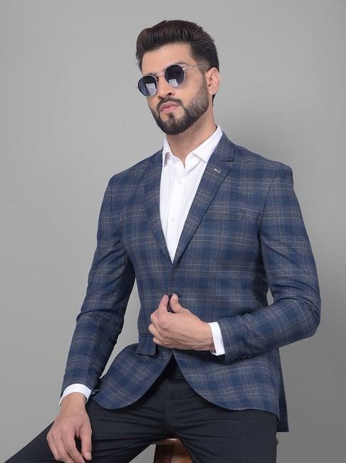 crimsoune club navy blue slim fit checks blazer